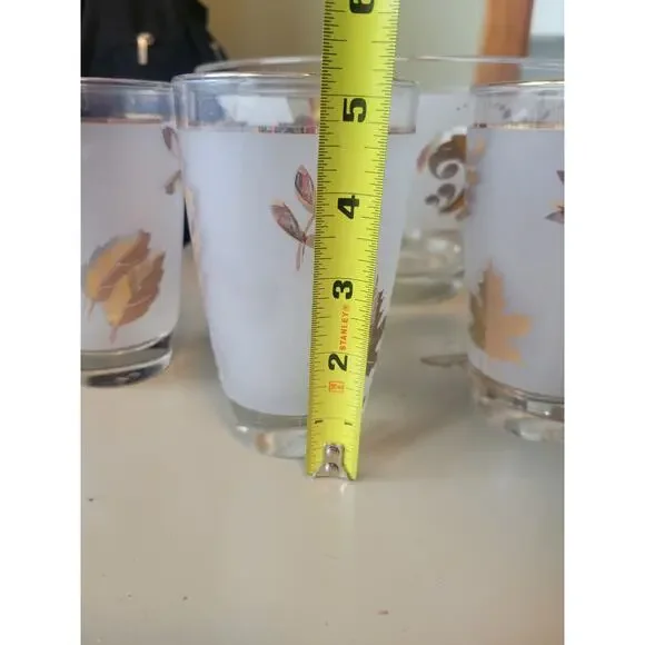 Libbey Gold Leaf Chip Bowl Vintage Serving Punch Frosted Glass Gold with 4 glass - Picture 8 of 12